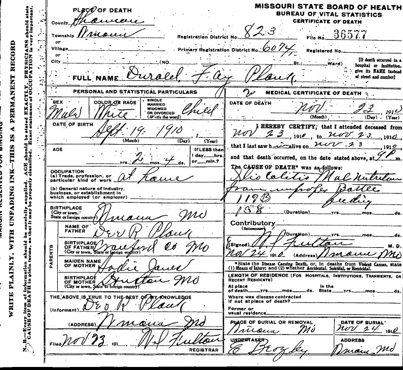 1910 Shannon County Death Certif